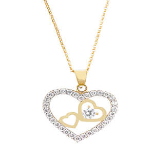 9ct Yellow Gold Triple Stacked Heart Necklace