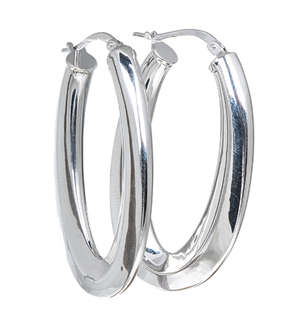 Sterling Silver Oval Flat Hoop Earrings