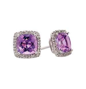 Amethyst And Diamond Cushion Cut Earrings