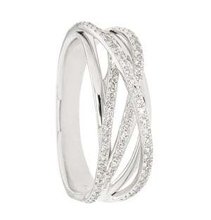 9kt White Gold Cross Over Diamond Ring