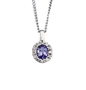 9KT White Gold Tanzanite and Diamond Pendant