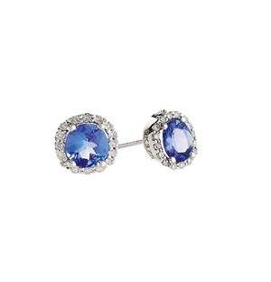 9KT White Gold Tanzanite and Diamond Studs