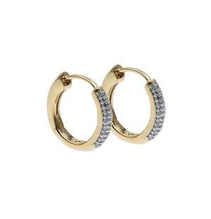 9KT Yellow and White Gold Diamond Huggie Earrings