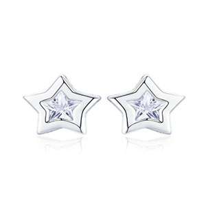 Silver Star Design Cubic Earrings