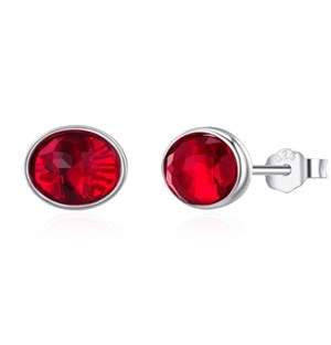 Silver Red January Cubic Birthstone Studs