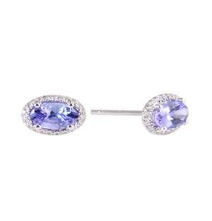 9KT 1.06ct Oval Tanzanite and Diamond Halo Studs