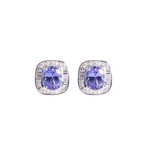 9KT 1.26ct Oval Tanzanite and Diamond Earrings