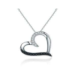 Silver Pave Black Cubic Heart Necklace