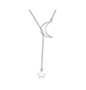 Silver Moon And Star Dangle Necklace