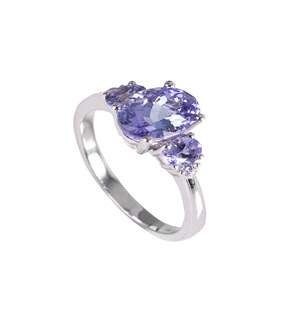 Silver Oval 1.96ct Tanzanite and Cubic Ring