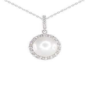 Silver Round Pearl and Cubic Pendant