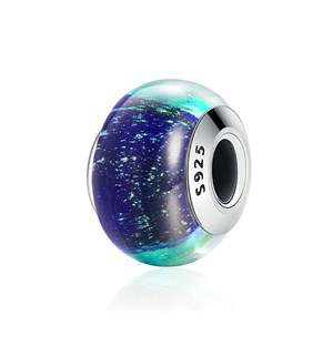 Silver Dark Blue Speckle Murano Glass Charm