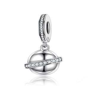 Silver 925 Round Dangle Charm with Pave Cubic