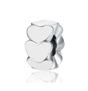 Silver 925 Hearts White Enamel Spacer Charm