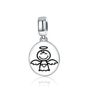 Silver Dangle Oval Disk With Angel Girl Image