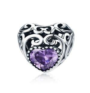 Silver Filigree Heart February Birthstone Charm