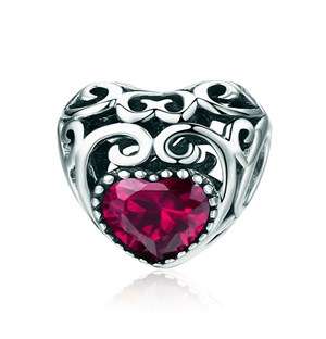 Silver Filigree Heart July Birthstone Charm