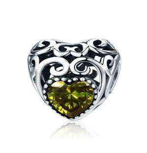 Silver Filigree Heart August Birthstone Charm