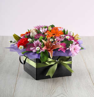 Colourful Mixed Flowers in Black Box