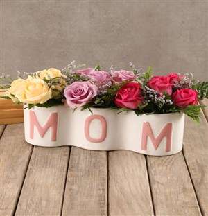 Mixed Roses Ceramic Mothers Day Arrangement