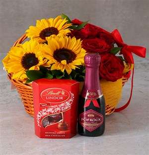 Basket Of Sunshine And Roses
