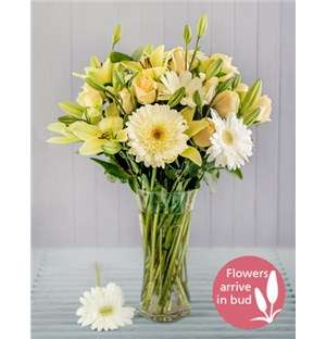 Cream and White Lilies Roses and Gerberas