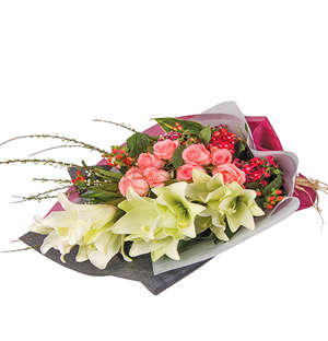 Lilies and Pink Roses Bouquet