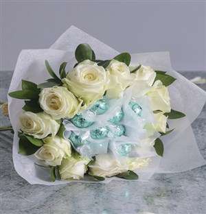 White Rosy Chocolate Arrangement