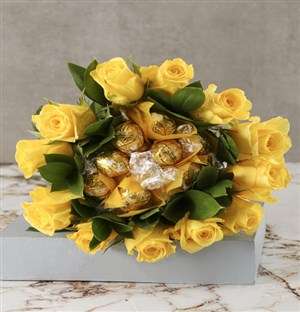 Yellow Rosy Chocolate Arrangement