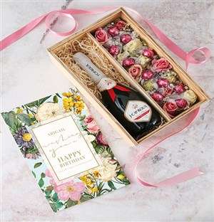 Personalised Happy Birthday Bubbly and Roses Crate