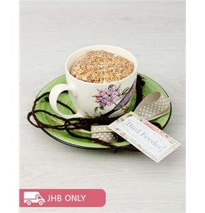 Purple Floral Teacup Bird Feeder
