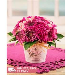 Pink Sprays in a Pottery Container