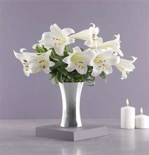 St Joseph Lilies in Silver Vase