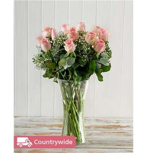 Bunch of Pink Roses in Vase