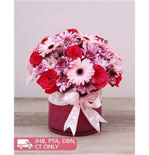 Baby Girl Pink Flowers In Cylinder Vase