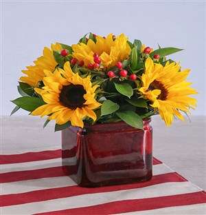 Sunflowers in a Square Vase