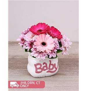 Pink Ceramic Baby Bag Arrangement