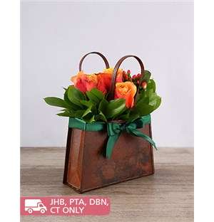 Metal Handbag of Cherry Brandy Roses