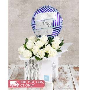 On My Mind Balloon and White Rose Box