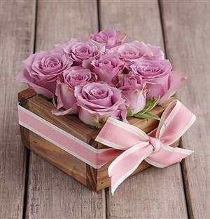 Lilac Roses in Wooden Box