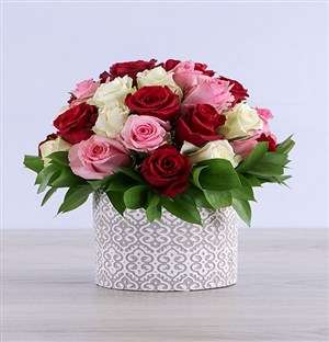 Mixed Roses in Grey Ceramic