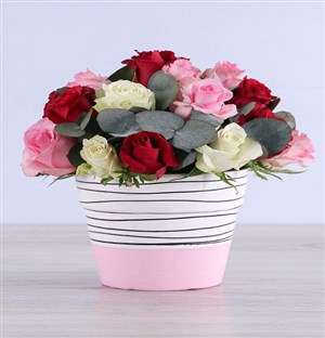 Mixed Roses in Pink Ceramic