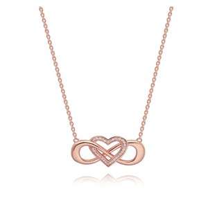 Rose Silver Cubic Heart and Infinity Necklace