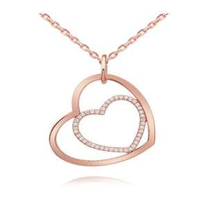 Rose Silver Double Open Heart Cubic Necklace