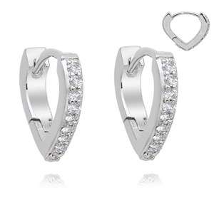 Silver Heart Shape Pave Cubic Huggie Earrings