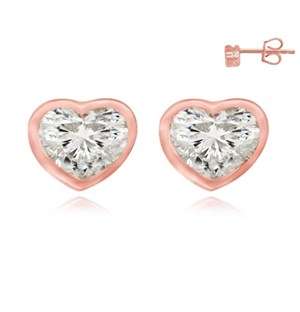Rose Silver Heart Shape Cubic Stud Earrings