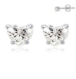 Silver Heart Shape Claw Cubic Earrings