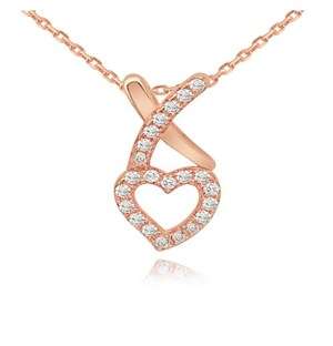 Rose Silver Cubic X Heart Necklace