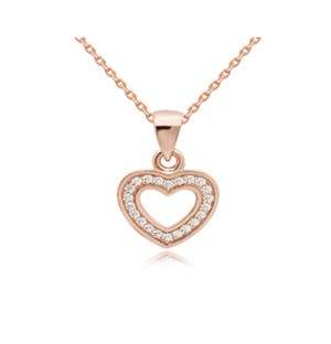 Rose Silver Cubic Open Heart Necklace
