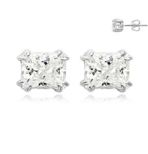Silver Square 4 Claw Cubic Zirconia Earring